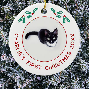 Personalised Pet Cat First Christmas Photo Ceramic Ornament