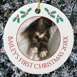 Personalised Pet Cat First Christmas Photo Ceramic Ornament