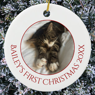 Personalised Pet Cat First Christmas Photo Ceramic Ornament
