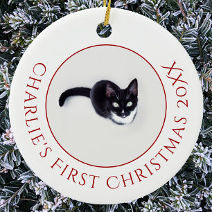 Personalised Pet Cat First Christmas Photo Ceramic Ornament