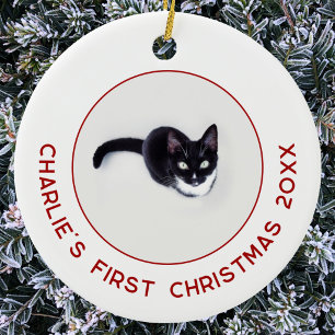 Personalised Pet Cat First Christmas Photo Ceramic Ornament