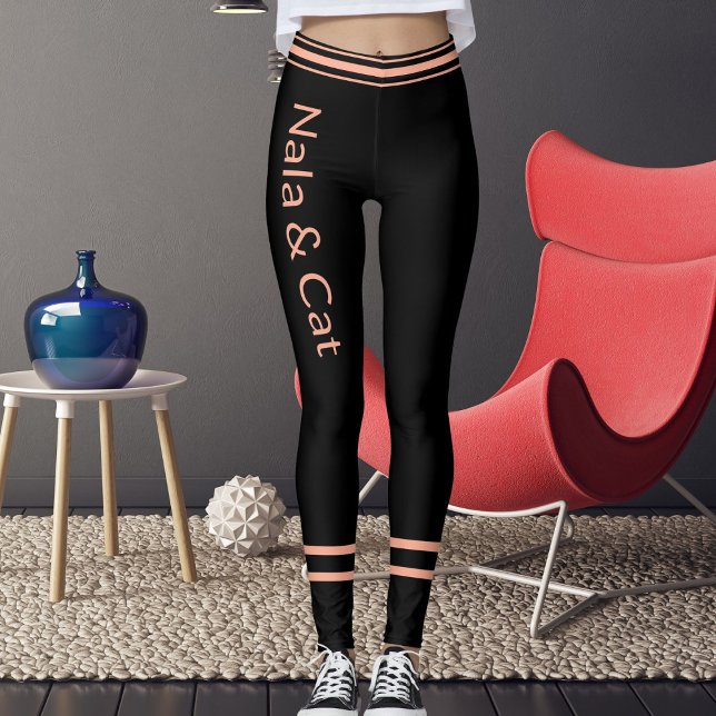 Personalised Pet Cat Mum Name Peach Black Stripes Leggings (Creator Uploaded)