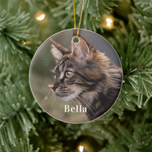 Personalised Pet Cat Photo Christmas Ceramic Ornament