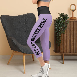 Personalised Pet Cat Quotes On Black Pale Purple Capri Leggings