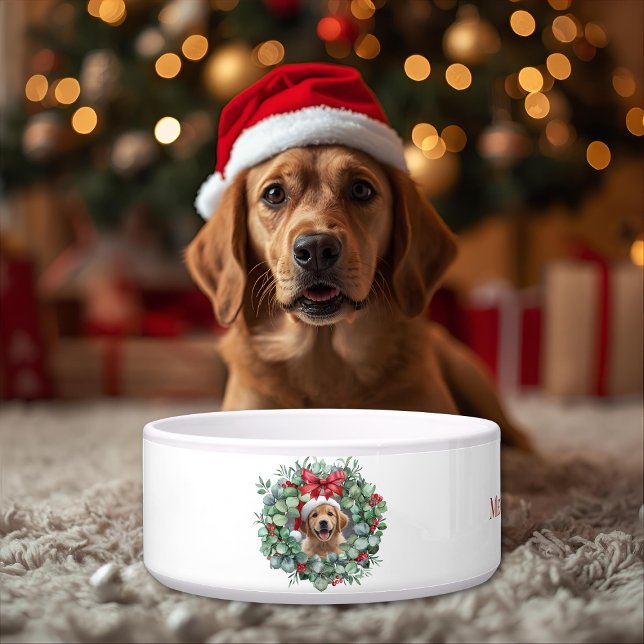 Personalised Pet Christmas Bowl with Wreath & Name (Creator Uploaded)