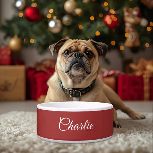 Personalised Pet Christmas Bowl with Wreath & Name