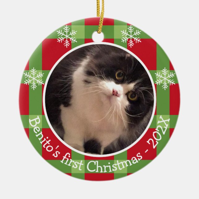 Personalised Pet Christmas Snowflake 2 Photo  Ceramic Ornament (Front)