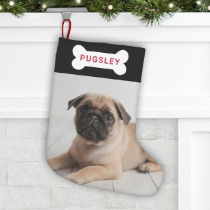 Personalised Pet Dog Bone Photo Small Christmas Stocking