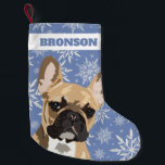 Personalised Pet Dog | Fawn French Bulldog Gift Small Christmas Stocking<br><div class="desc">Funny cute christmas holiday stocking for your pet featuring a fawn red french bulldog,  a winter blue background that can be changed to any colour,  and a scattering of winter white snowflakes.</div>