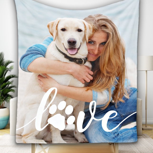 Personalised Pet Dog Lover Love Paw Print Photo Fleece Blanket (Creator Uploaded)