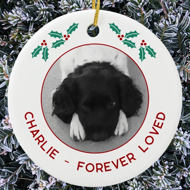 Personalised Pet Dog Memorial Christmas Photo Ceramic Ornament (Pet dog photo memorial custom name text Christmas ornament)