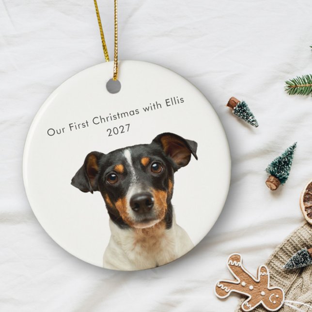 Personalised Pet Dog Photo Name First Christmas Ceramic Ornament (Creator Uploaded)