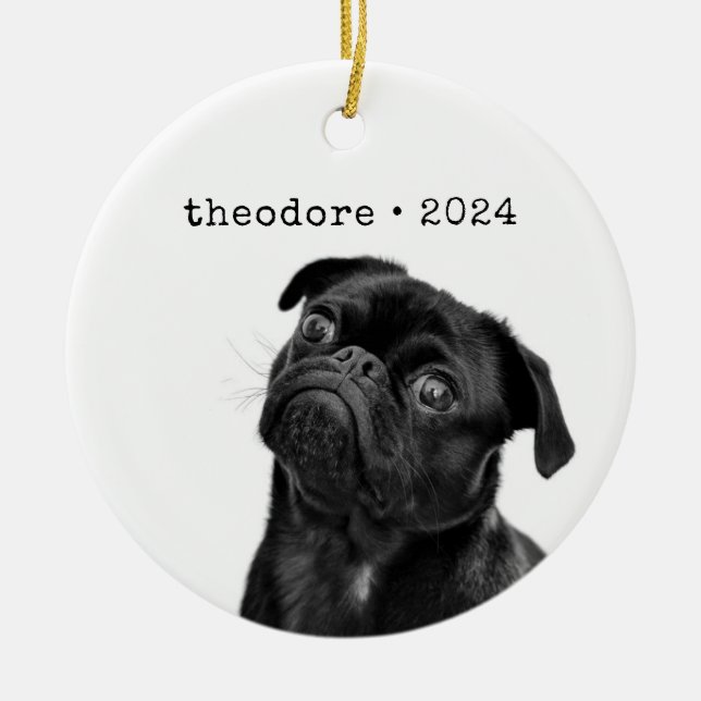 Personalised Pet Dog Photo Name Keepsake Christmas Ceramic Ornament (Front)