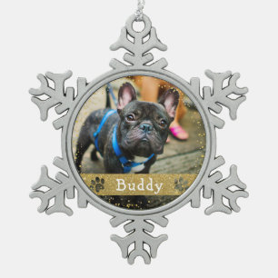 Personalised Pet Dog Photo Snowflake Pewter Christmas Ornament