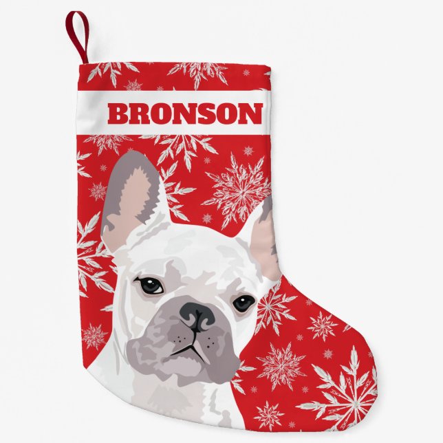 Personalised Pet Dog | White French Bulldog Gift Small Christmas Stocking (Front)
