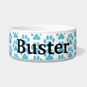 Personalised Pet Food Bowl - Blue Pawprints