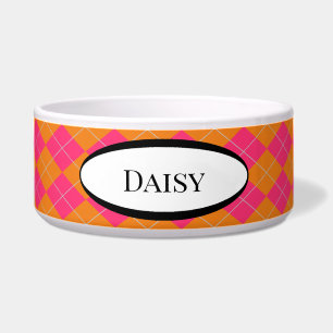 Personalised Pet Food Bowl in Pink Argyle - HAMbWG