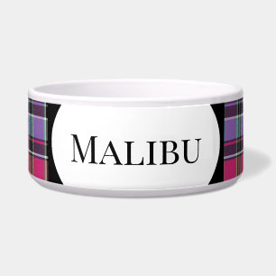 Personalised Pet Food Bowl - Pink Plaid -HAMbWG