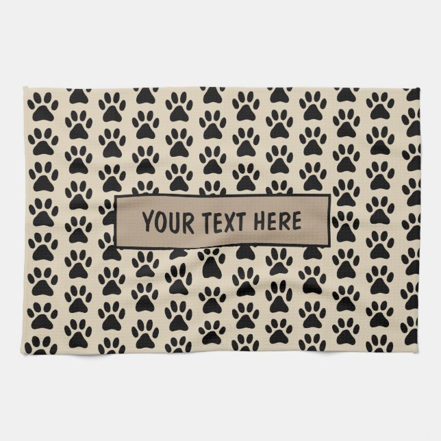 Personalised pet kitchen towel with dog paw prints (Horizontal)