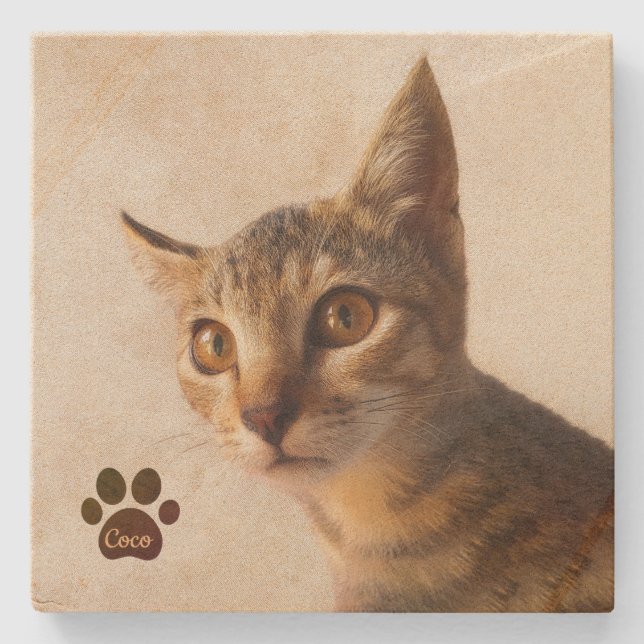 Personalised Pet Kitten Cat Dog Photo Template Stone Coaster (Front)