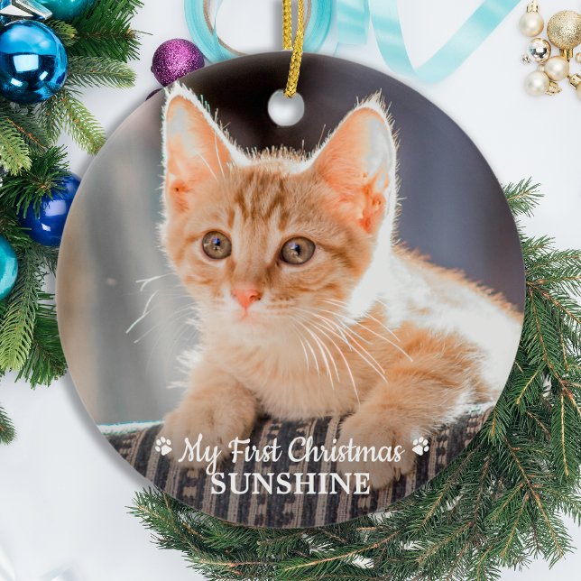 Personalised Pet Kitten Photo Cat First Christmas Ceramic Ornament (Creator Uploaded)