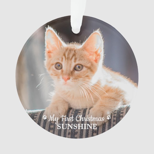 Personalised Pet Kitten Photo Cat First Christmas Ornament (Front)