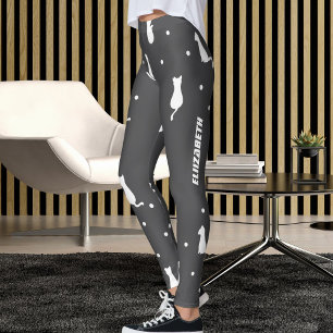 Personalised Pet Lover Grey And White Cat Pattern Leggings