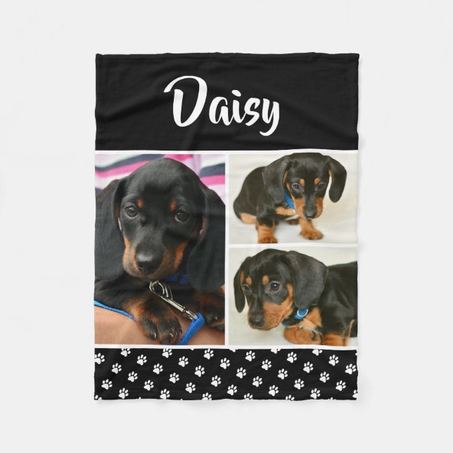 Personalised Pet Lover Photo Collage Pawprint Fleece Blanket (Front)