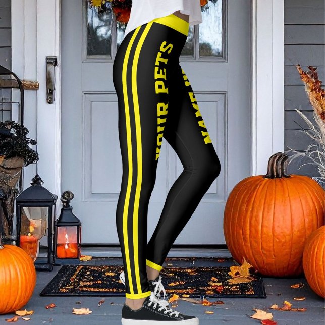 Personalised Pet Mum Cute Black And Yellow Stripes Leggings (Creator Uploaded)