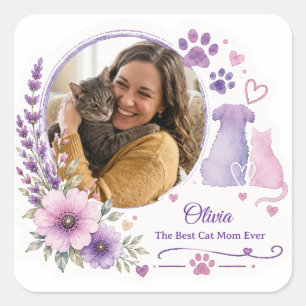 Personalised Pet Mum Photo And Name Square Sticker