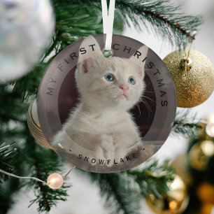 Personalised Pet My First Christmas Photo Glass Tree Decoration