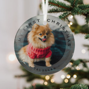 Personalised Pet My First Christmas Photo Glass Tree Decoration