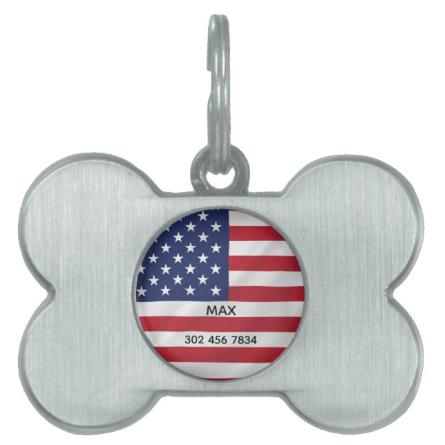 Personalised Pet Name American Flag Patriotic ID Tag (Front)