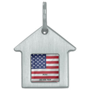 Personalised Pet Name American Flag Patriotic Pet ID Tag