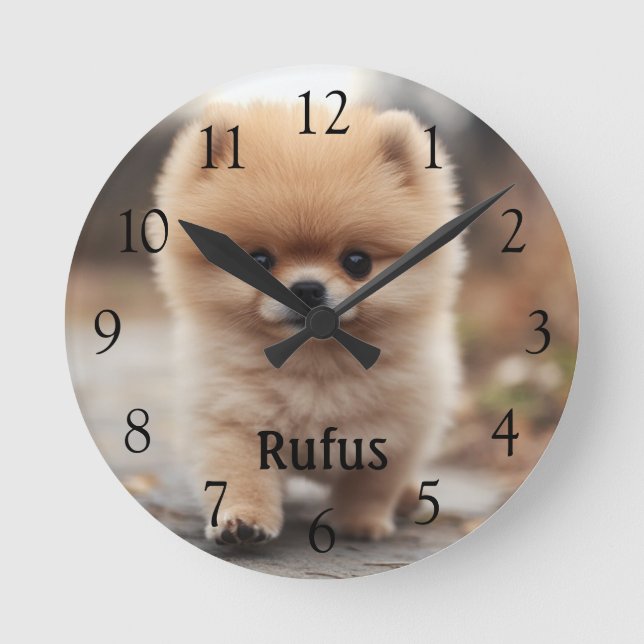 Personalised Pet Name Photo Large Black Numbers Round Clock (Front)
