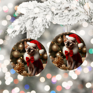 Personalised Pet Name Photo Sphynx Cat Christmas Ceramic Ornament