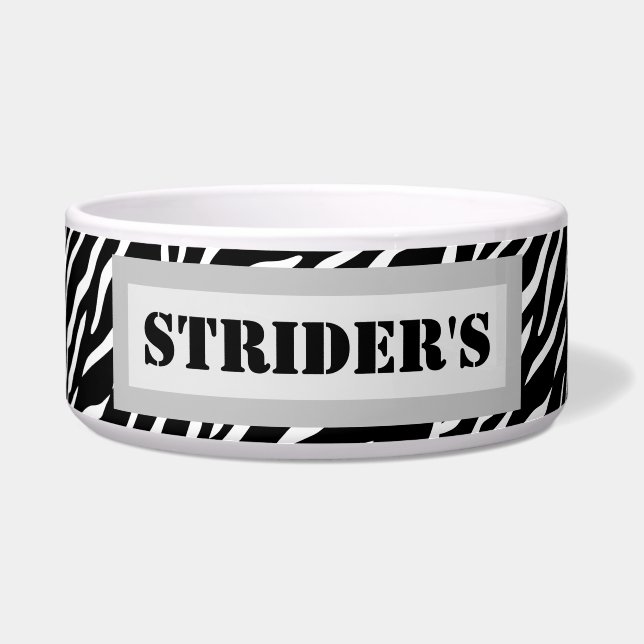 Personalised Pet Name Zebra Print Bowl (Front)
