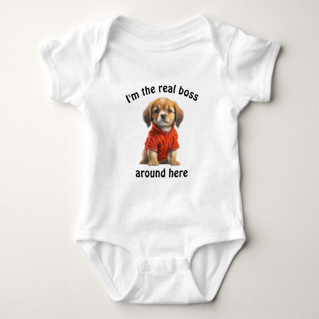 Personalised Pet Photo Boss Dog Baby Bodysuit (Front)