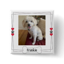Personalised pet photo button with hearts and paws