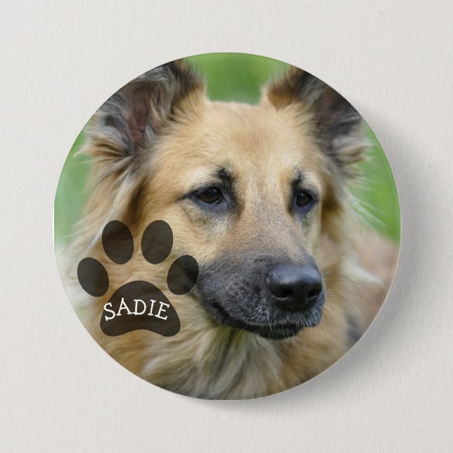 Personalised Pet Photo Button with Paw Print (Front)