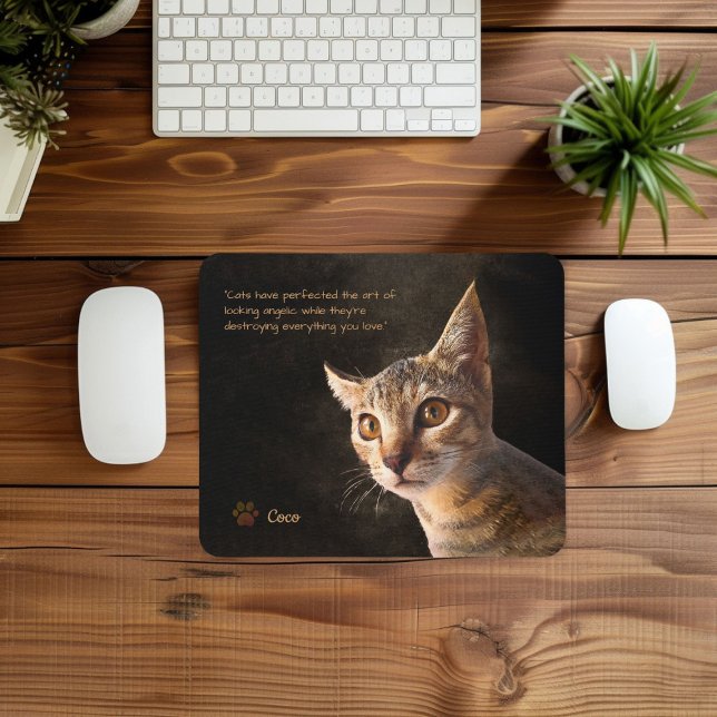 Personalised Pet Photo Cat Dog Custom Template Mouse Pad (Custom pet cat dog photos template with name and quote template)
