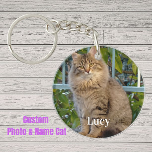 Personalised Pet Photo Cat Lover And Name Key Ring