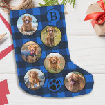 Personalised Pet Photo Collage Blue Black Plaid Small Christmas Stocking<br><div class="desc">Decorate your home and spoil your favourite pet with this super cute and fun custom pet photo collage and monogram christmas stocking in a blue and black buffalo check plaid design . 12 photos, 6 each side, for all your years favourite photos and memories. You can do a photo to...</div>