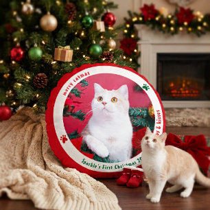 Personalised Pet Photo Cute Christmas Round Cushion
