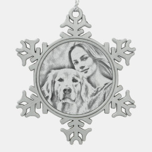 Personalised Pet Photo Dog Lover Keepsake Keychain Snowflake Pewter Christmas Ornament