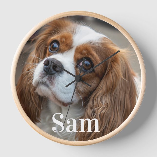 Personalised pet photo dog lover keepsake name  clock (Front)