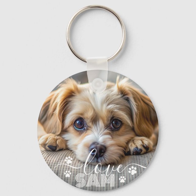Personalised pet photo dog lover keepsake name  key ring (Front)