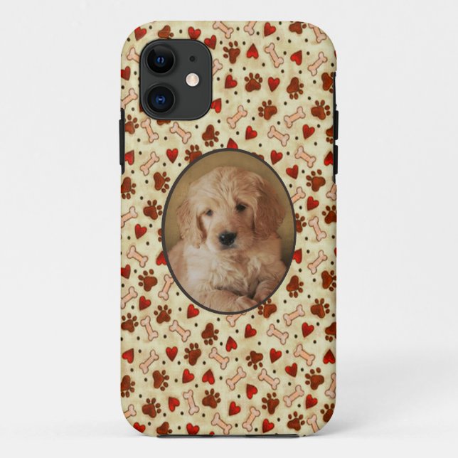 Personalised Pet Photo Dogbone Paws with Hearts Case-Mate iPhone Case (Back)