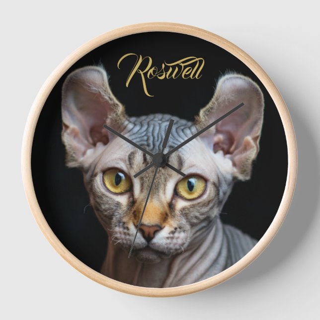 Personalised Pet Photo Elf Sphynx Cat  Clock (Front)