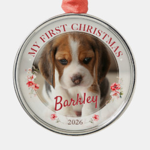 Personalised Pet Photo First Christmas 2026 Metal Ornament